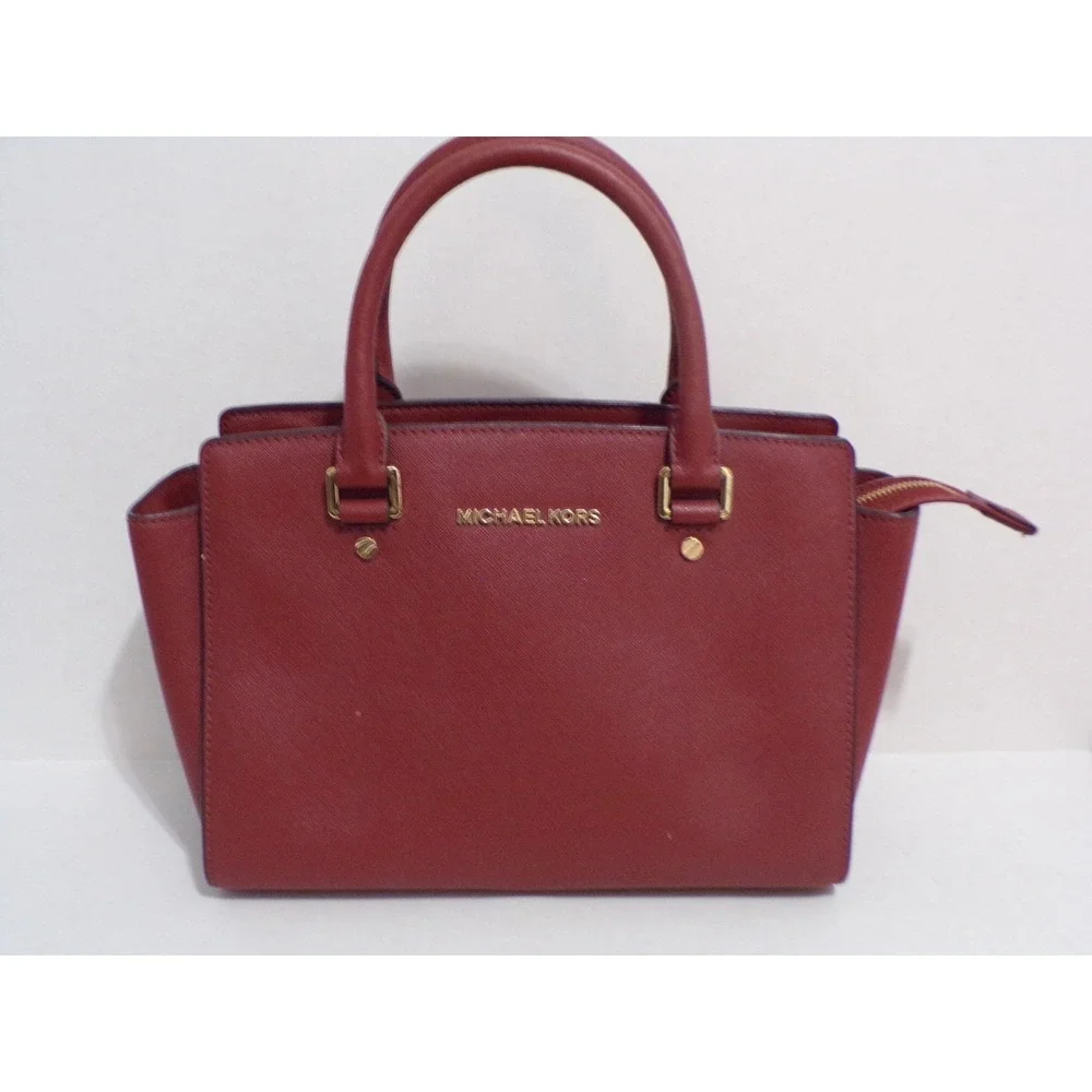 MICHAEL KORS Jet Set Travel Tote Shoulder Bag Saffiano Leather Large Maroon Gold